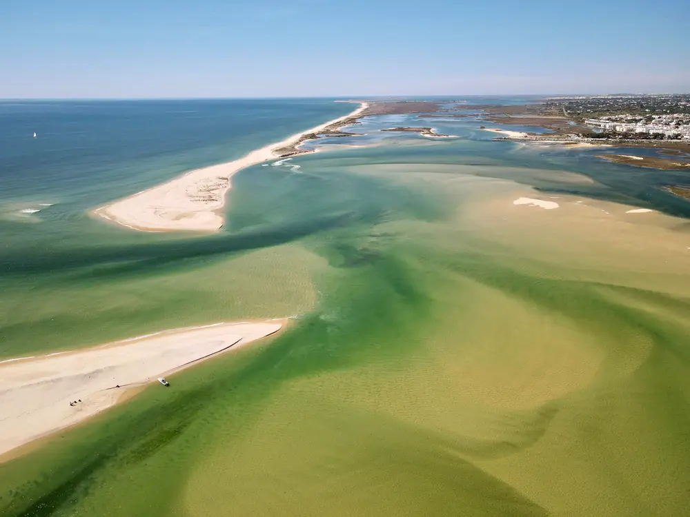 Aerial view of the barrier island sandbanks